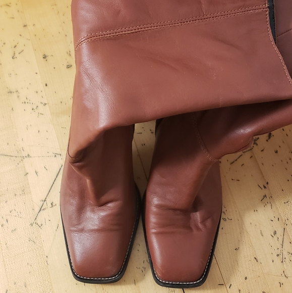 Asos Clara leather made in Italy mid calf block heel square boot free people dup - Picture 4 of 10